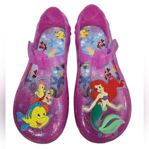 Disney The little Mermaid pink glitter velcro jelly shoes girl's size 12